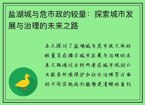 盐湖城与危市政的较量：探索城市发展与治理的未来之路