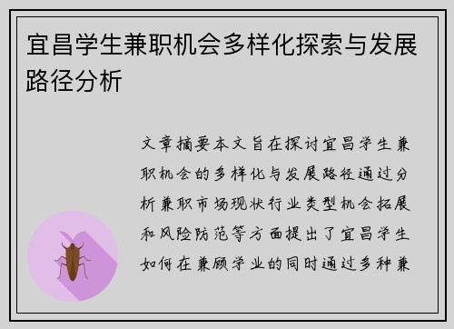宜昌学生兼职机会多样化探索与发展路径分析