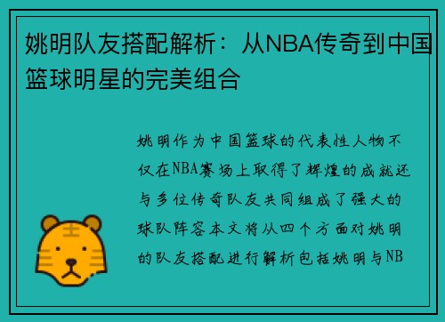 姚明队友搭配解析：从NBA传奇到中国篮球明星的完美组合